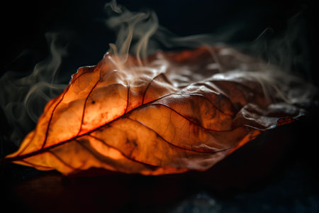 Autumn leaves on a dark background. Shallow depth of field.の素材
