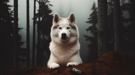 Siberian husky dog in the forest. 3d renderingの素材