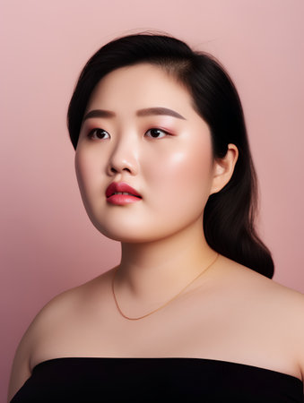 Beautiful asian woman with clean fresh skin on pink background.の素材
