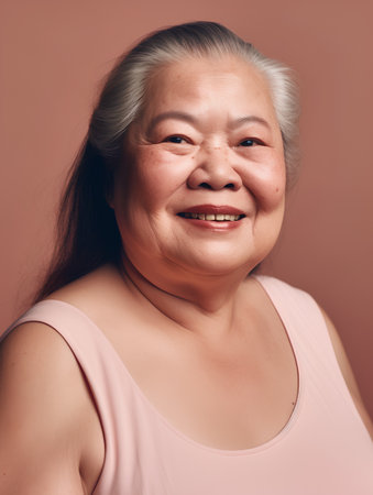 Portrait of a happy senior asian woman smiling and looking at cameraの素材