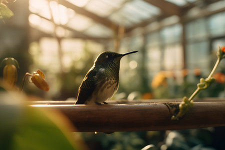 Cute hummingbird in a greenhouse. Selective focus. nature.の素材