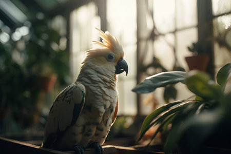 Cockatoo bird sitting on the shelf in the garden.の素材