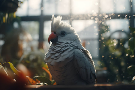 Cockatoo sitting on a branch in a flowerpot.の素材