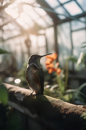Cute hummingbird in a greenhouse. Wildlife scene from tropics.の素材