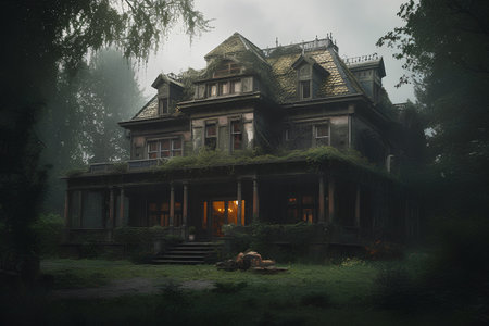 Abandoned old house in the forest. Halloween concept. 3D Renderingの素材