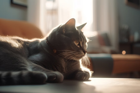 Portrait of a beautiful british shorthair cat at homeの素材
