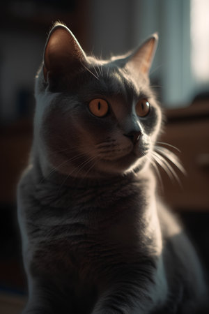 Portrait of a beautiful british shorthair cat at homeの素材