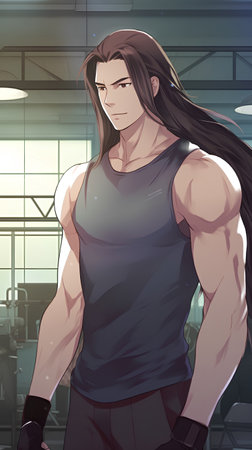 Portrait of a strong muscular man in the gym. Vector illustration.の素材