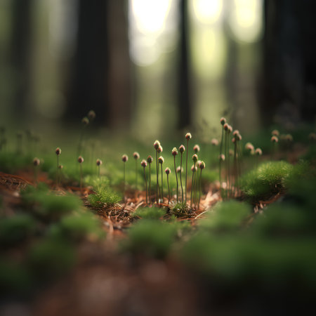 Beautiful moss in the forest. Nature background. Shallow depth of fieldの素材