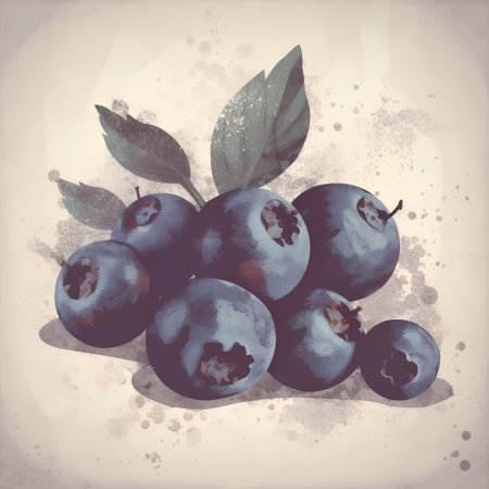 Blueberries with leaves on grunge background. Vintage style illustration.の素材