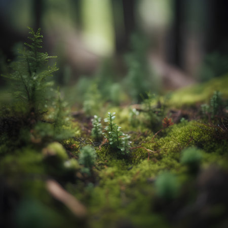 Moss in the forest. Selective focus. Shallow depth of field.の素材