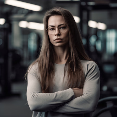 Portrait of a young woman at the gym. Toned imageの素材