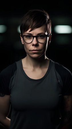 Portrait of a handsome young man with glasses on a dark backgroundの素材