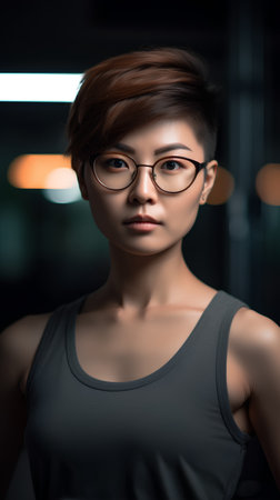 Portrait of a beautiful asian woman in sportswear with glassesの素材