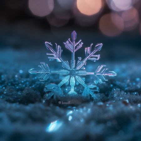 Snowflake on snow with bokeh background. 3d illustrationの素材