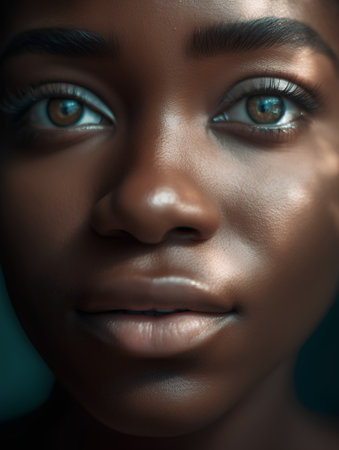 Close up portrait of beautiful african american woman with blue eyesの素材