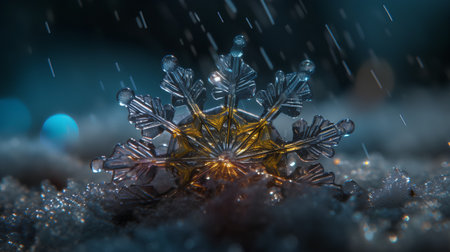 Snowflake in the snow. Christmas and New Year concept. 3D illustrationの素材
