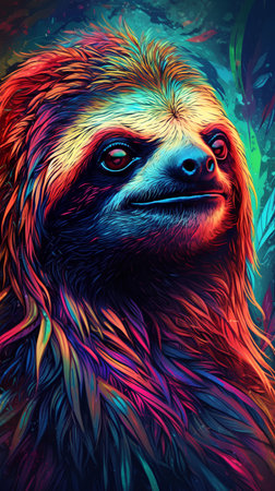 Vector illustration of a sloth in the jungle. Colorful backgroundの素材