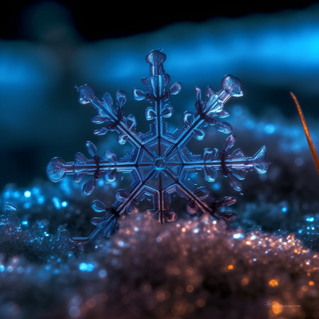 Snowflakes on a blue background. 3d illustration. Close-up.の素材