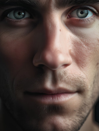 Portrait of a young man with blue eyes. Close-up.の素材