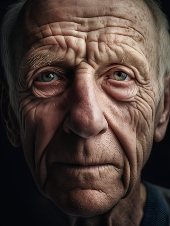 Portrait of an elderly man with wrinkles on his face. Toned.の素材