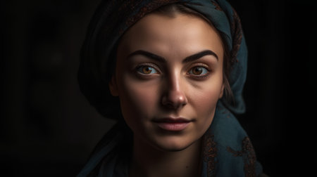 Portrait of a beautiful girl with a turban on her headの素材