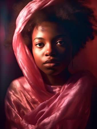 Portrait of a beautiful african american woman in pink clothの素材