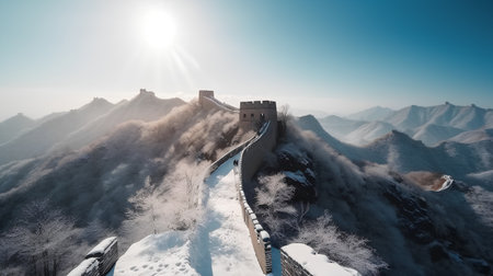 Majestic Great Wall of China in a beautiful sunny winter dayの素材