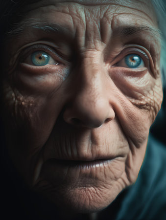 Portrait of an elderly woman with blue eyes. Toned.の素材