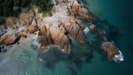 Aerial view of a rocky beach in Costa Brava, Catalonia, Spainの素材