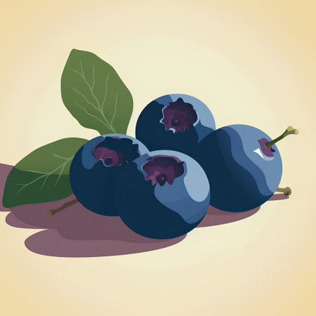 Fresh blueberries with leaves on a light background. Vector illustration.の素材