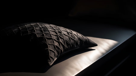 Black pillow on the sofa in the dark room. Selective focus.の素材