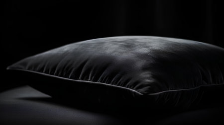 Black leather pillow on black background, soft focus and shallow depth of fieldの素材