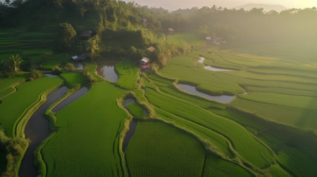 Aerial view of rice terraces in Bali, Indonesia.の素材