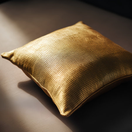 closeup of a golden pillow on a dark background, soft focusの素材