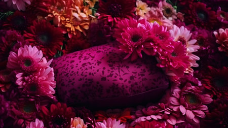 Beautiful bouquet of chrysanthemums with heart shaped boxの素材