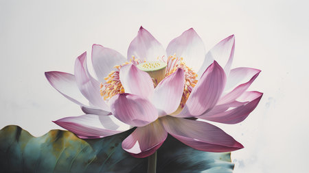 Beautiful lotus flower on white background. Vintage style. Watercolor painting.の素材
