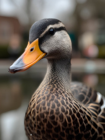Close up of a wild duck in the park. Shallow depth of field.の素材