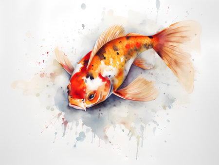 Koi fish watercolor painting on white background. Vector illustration.の素材