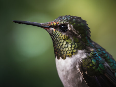 Close-up portrait of a hummingbird in the rainforest.の素材
