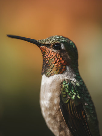 Close up portrait of a female Ruby-throated Hummingbird (archilochus colubris)の素材