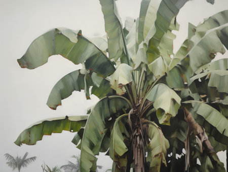 Banana tree with green leaves. Vintage style toned picture.の素材