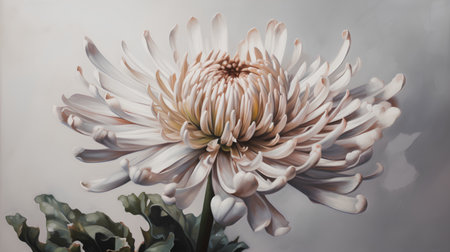 White chrysanthemum in a vase on a gray backgroundの素材
