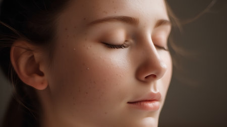 Beautiful young woman with clean fresh skin. Face closeup.の素材