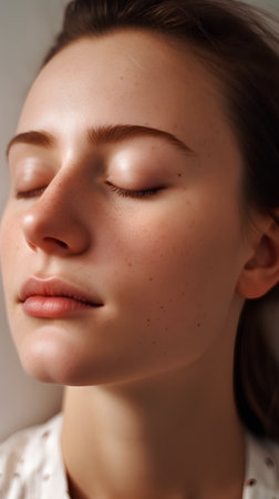 Portrait of a beautiful young woman with closed eyes and closed eyesの素材