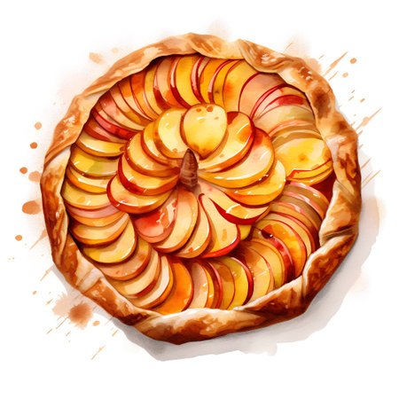 Hand drawn apple pie. Watercolor illustration isolated on white background.の素材