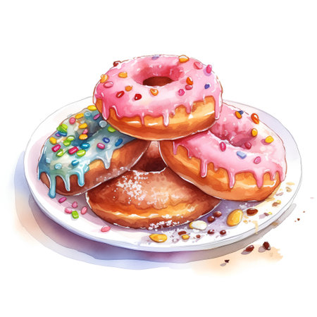 Donuts. Watercolor illustration. Isolated on white background.の素材