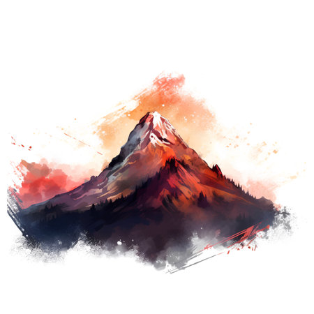 Watercolor mountain background. Watercolor hand drawn illustration for your designの素材