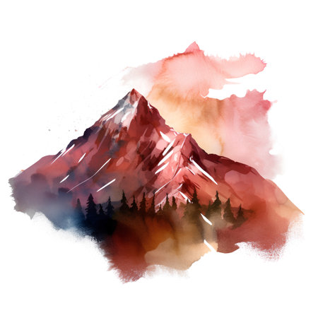 Watercolor mountain silhouette. Hand drawn illustration isolated on white background.の素材