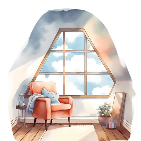 Illustration of an armchair in a room with a window.の素材